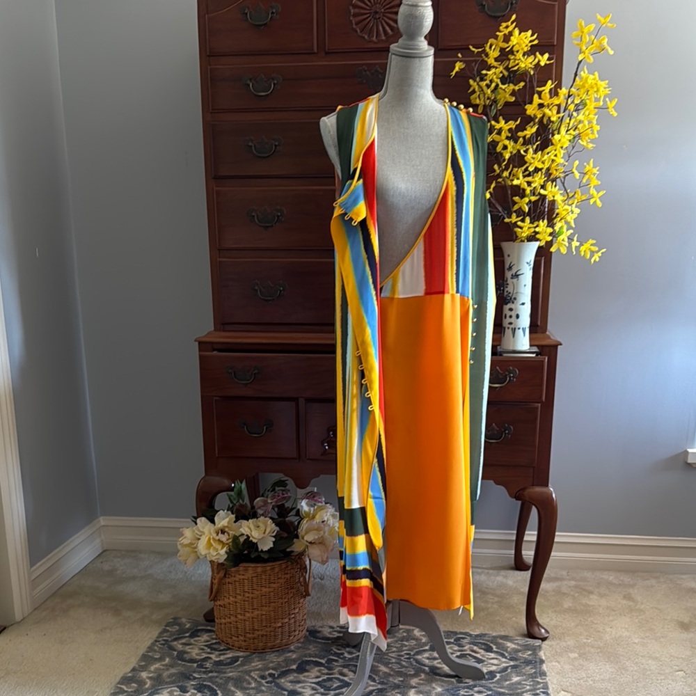 Tory Burch Colourful Striped Sleeveless Bettina Dress Size 12 - Picture 14 of 16